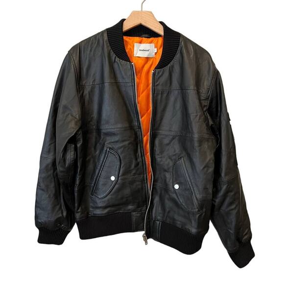 Deadwood Recycled Lambskin Leather Bomber Jacket Size Large - Picture 7 of 15
